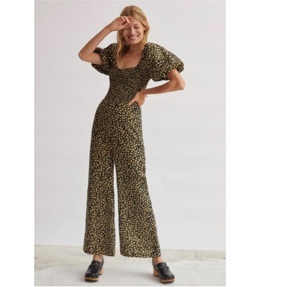 Faithfull the Brand Pants - Faithfull the Brand Black and Yellow Floral Jumpsuit